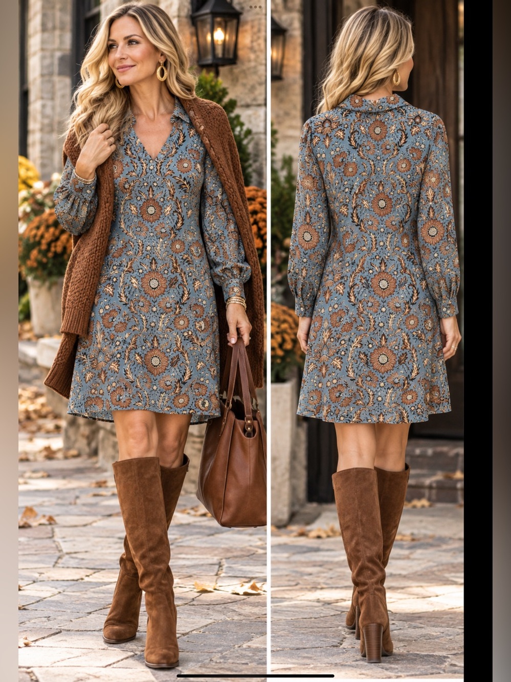 Cabi Provincial Tunic Dress Blue Floral Paisley Long Sleeve Boho
M cottagecore